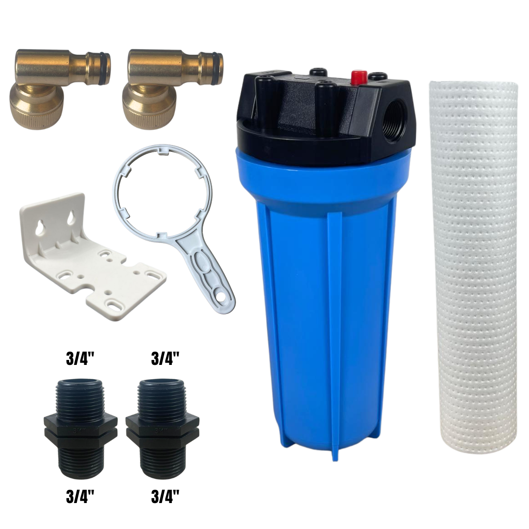10" Water Filter Housing Kit – Fits 10" x 2.75" Cartridges, ¾" BSP + Hose Connectors