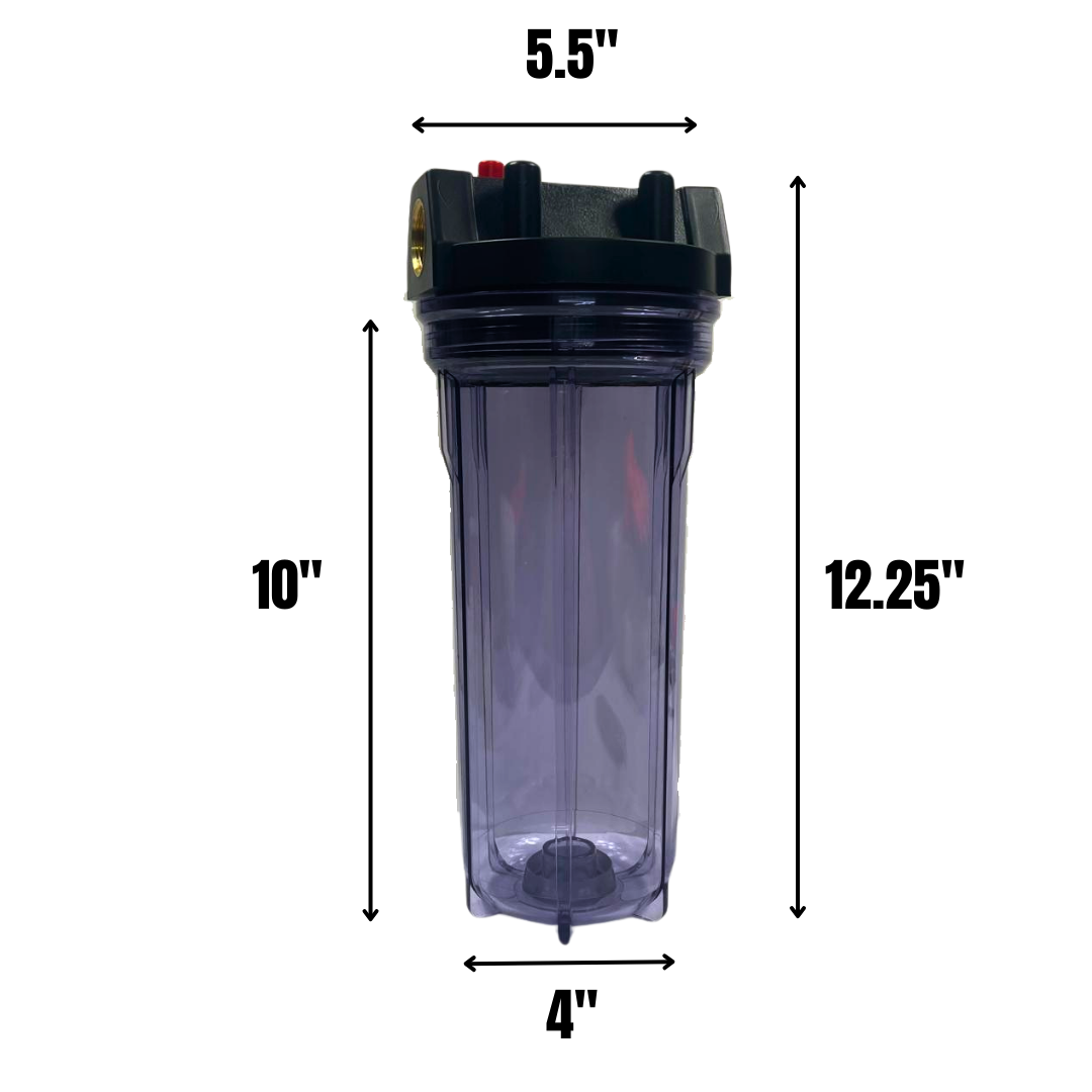 10" Water Filter Housing With Brass Ports & Mounting Kit – Clear Or Blue Housing Options Available