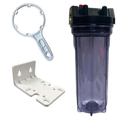 10" Water Filter Housing With Brass Ports & Mounting Kit – Clear Or Blue Housing Options Available