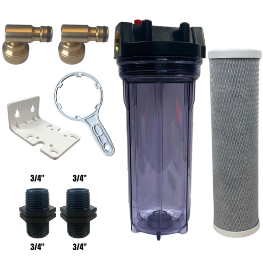 10" Water Filter Housing Kit – Fits 10" x 2.75" Cartridges, ¾" BSP + Hose Connectors