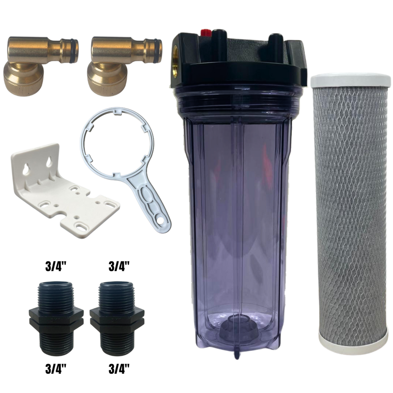 10" Water Filter Housing Kit – Fits 10" x 2.75" Cartridges, ¾" BSP + Hose Connectors