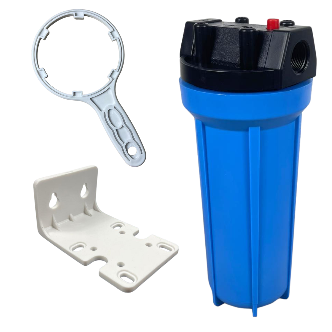 10" Water Filter Housing With Brass Ports & Mounting Kit – Clear Or Blue Housing Options Available
