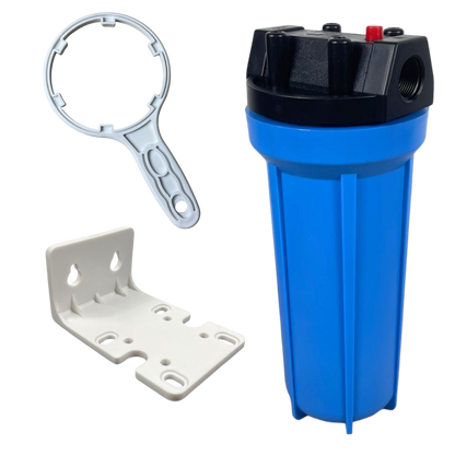 10" Water Filter Housing With Brass Ports & Mounting Kit – Clear Or Blue Housing Options Available