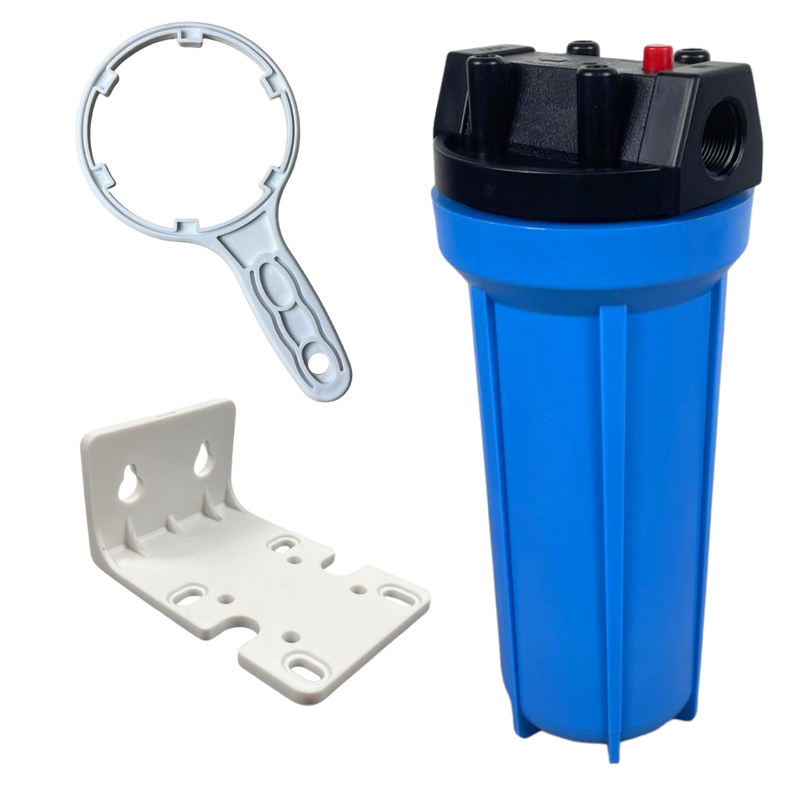 10" Water Filter Housing With Brass Ports & Mounting Kit – Clear Or Blue Housing Options Available