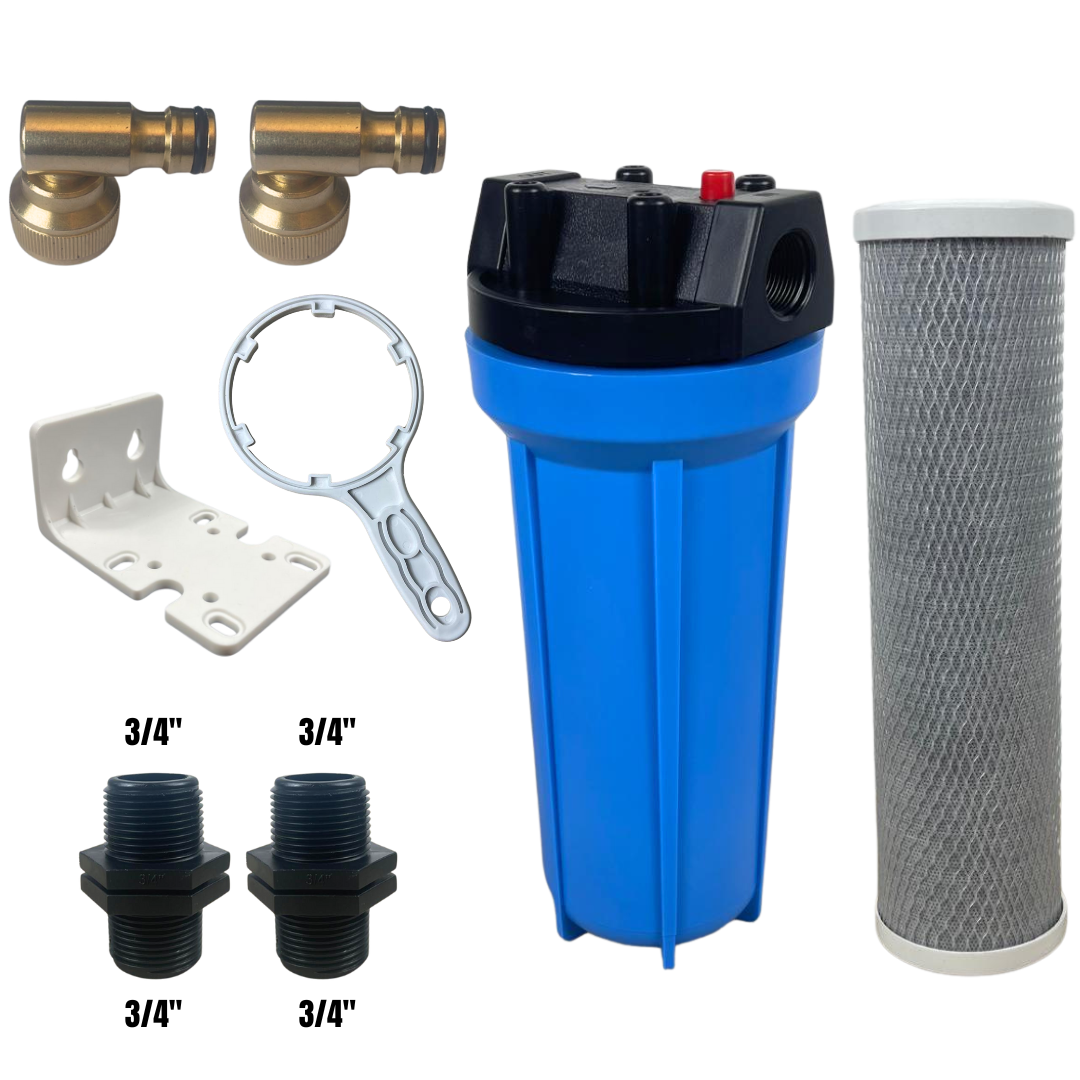 10" Water Filter Housing Kit – Fits 10" x 2.75" Cartridges, ¾" BSP + Hose Connectors