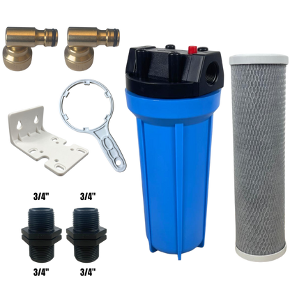 10" Water Filter Housing Kit – Fits 10" x 2.75" Cartridges, ¾" BSP + Hose Connectors