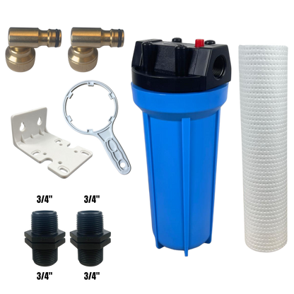 10" Water Filter Housing Kit – Fits 10" x 2.75" Cartridges, ¾" BSP + Hose Connectors