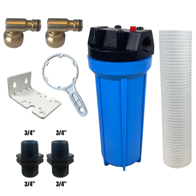10" Water Filter Housing Kit – Fits 10" x 2.75" Cartridges, ¾" BSP + Hose Connectors